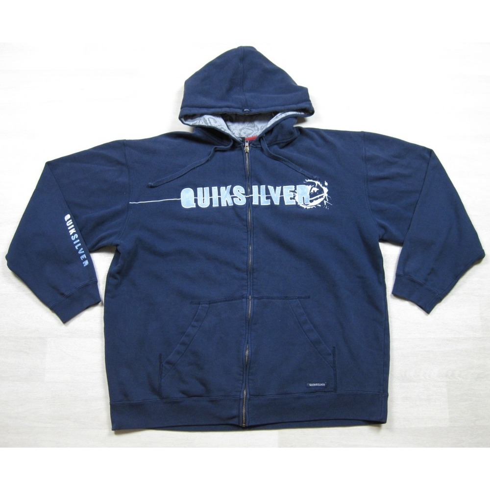 Vintage Y2K Quiksilver Full Zip Hoodie Men's (XL) Surf Skate Grunge Sleeve Hit